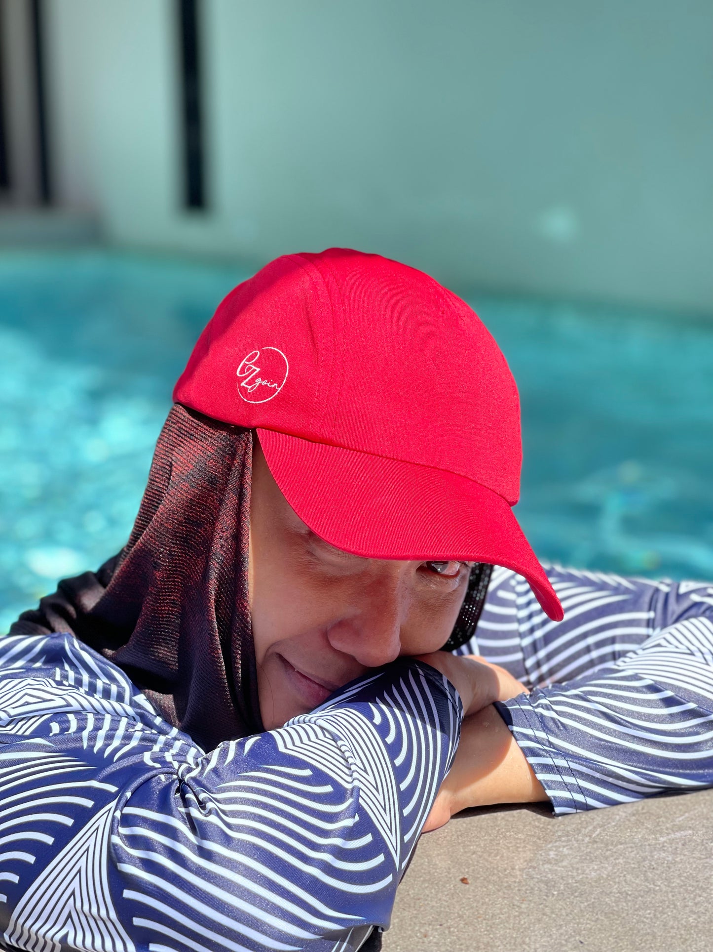 Sporty Red Hijabcap (CLEARANCE) with attached dri fit snood