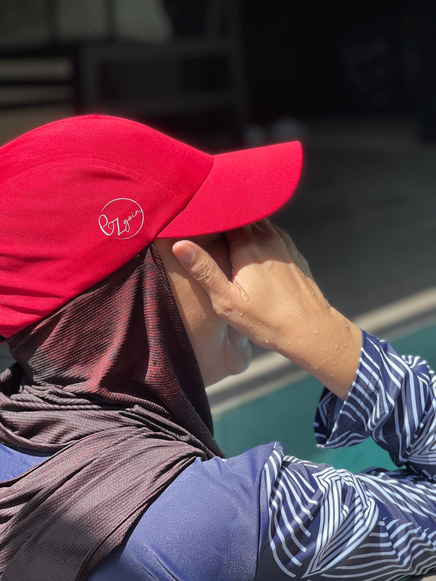 Sporty Red Hijabcap (CLEARANCE) with attached dri fit snood