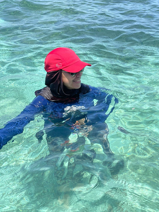 Sporty Red Hijabcap (CLEARANCE) with attached dri fit snood