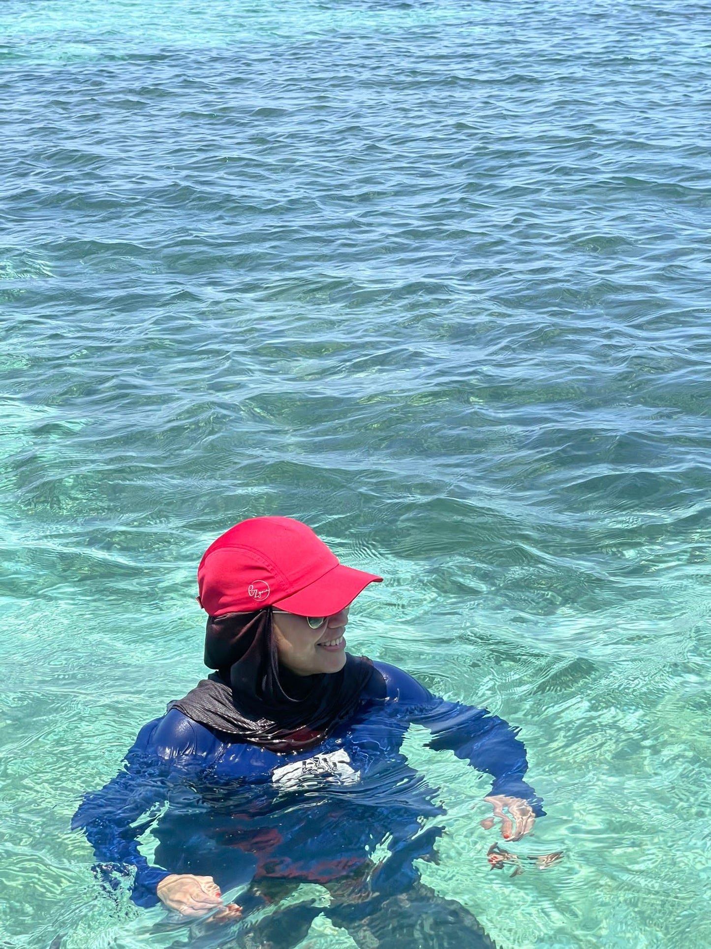 Sporty Red Hijabcap (CLEARANCE) with attached dri fit snood