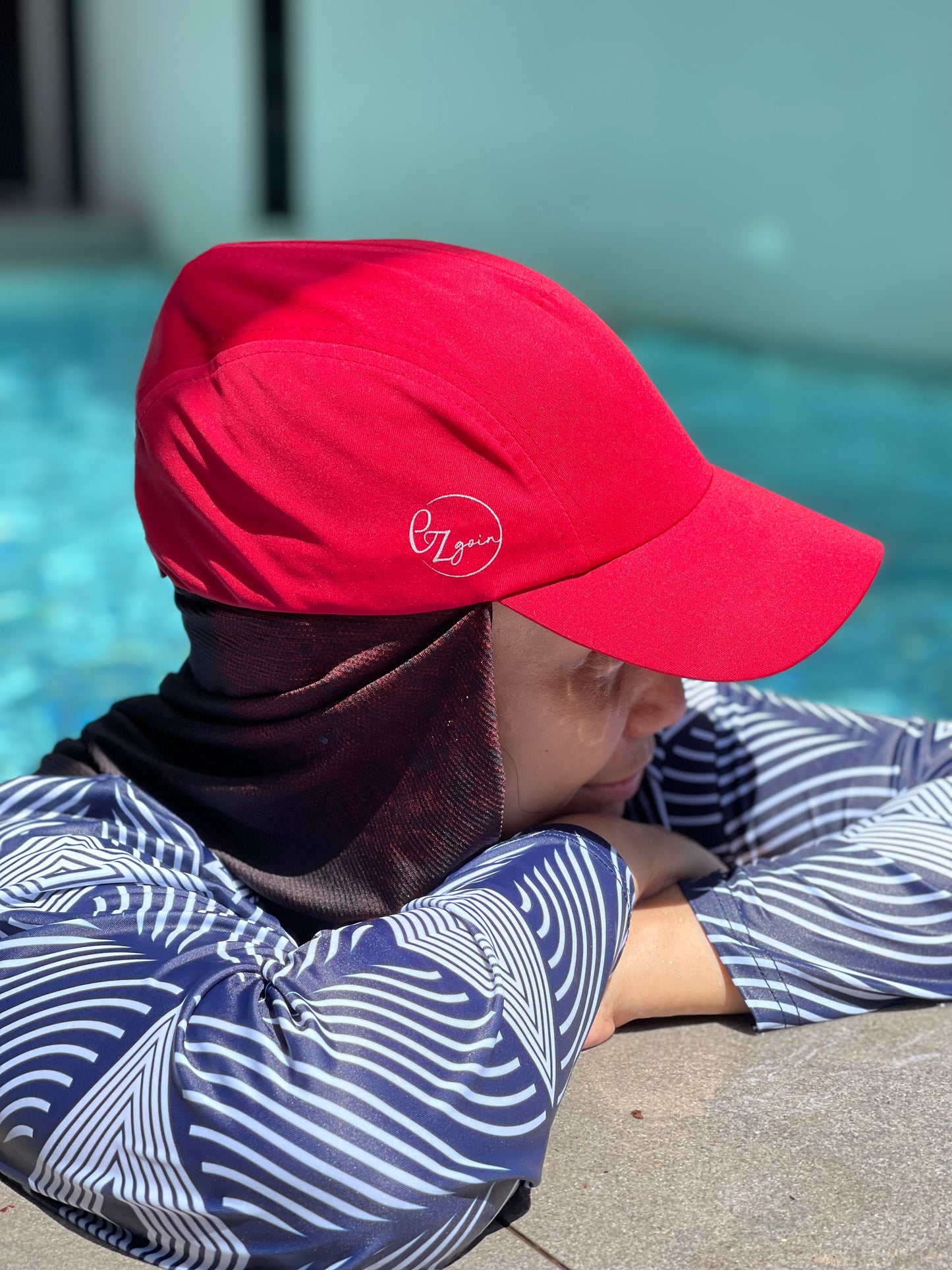 Sporty Red Hijabcap (CLEARANCE) with attached dri fit snood